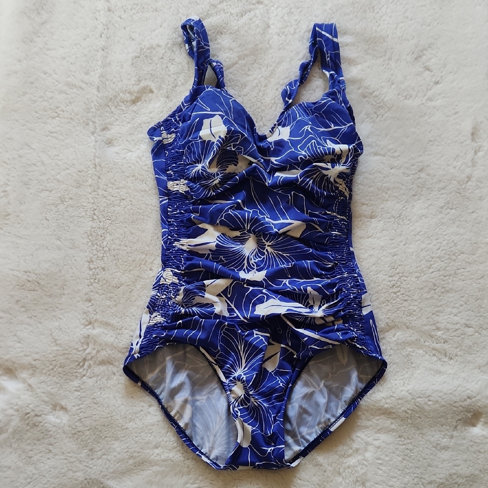 Maxine Of Holliwood Blue Floral One-Piece Swimsuit Size 10